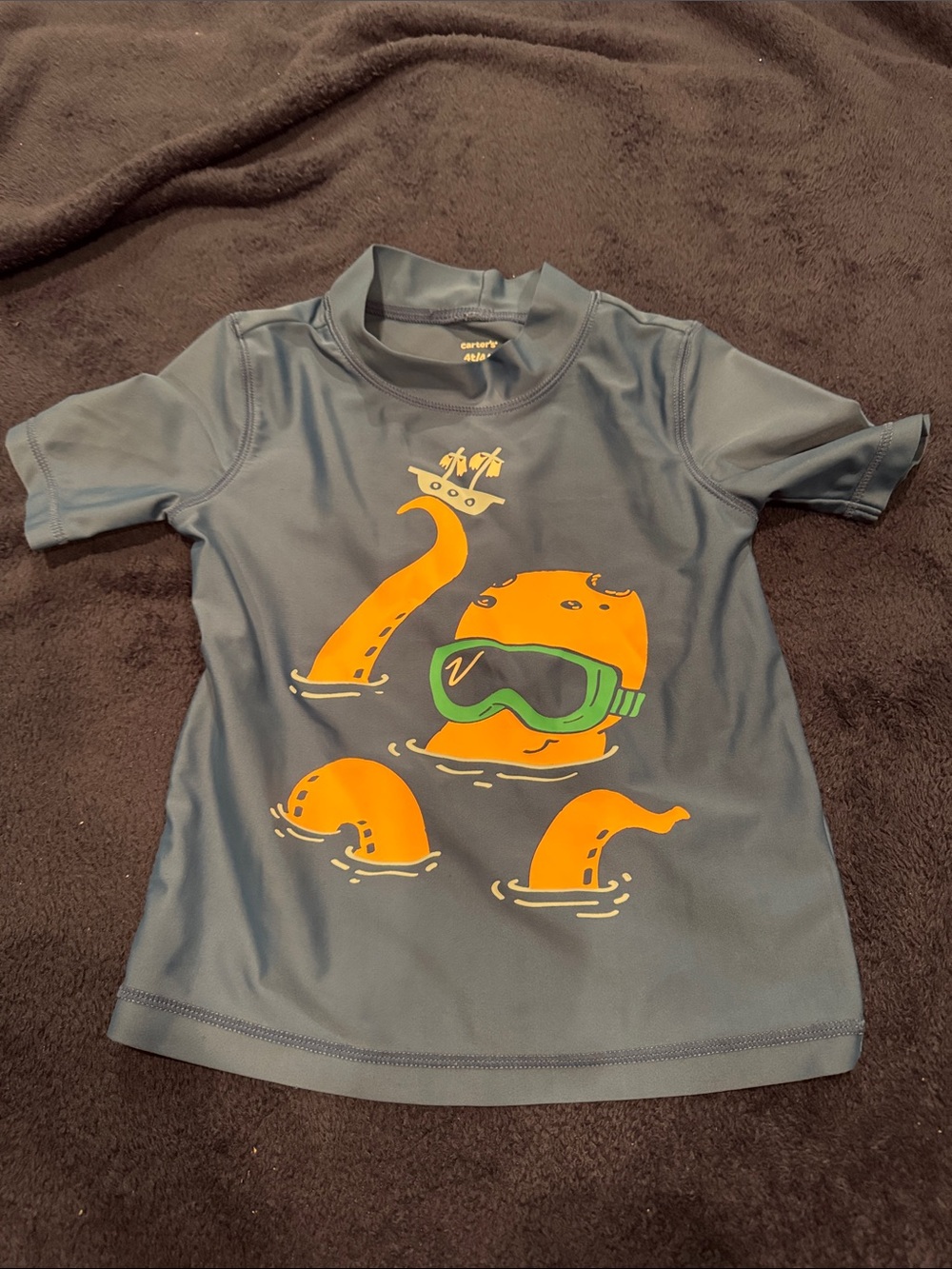Carter's Gray Swim Rash Guard with Orange Octopus Graphic